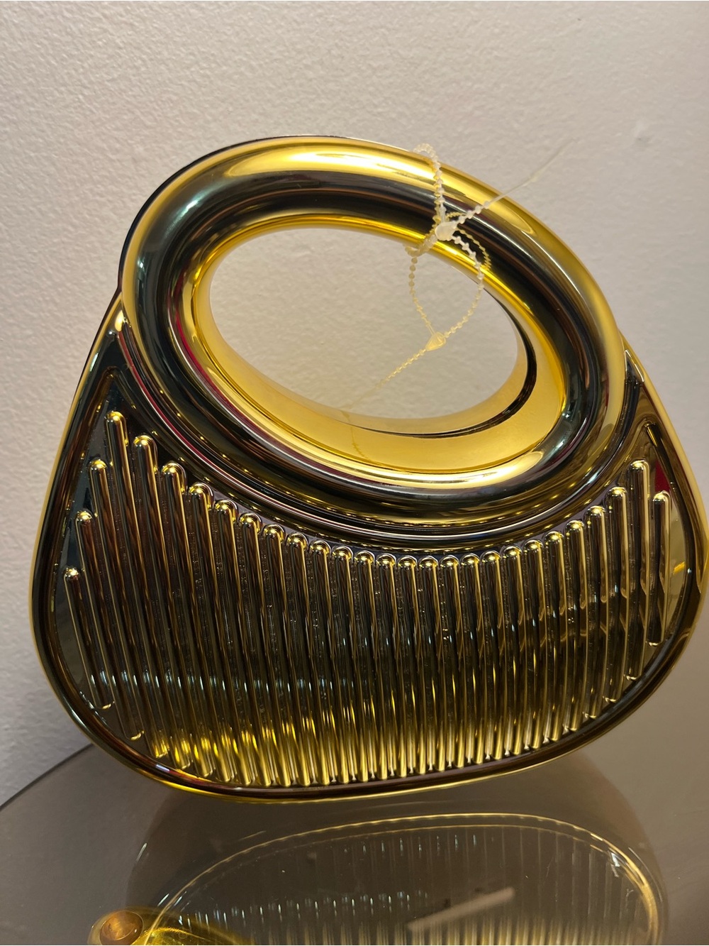 Gold Metallic Structured Women's Handbag with Oval Handle